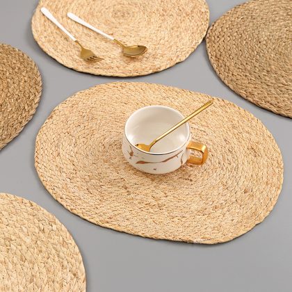 1pc Pastoral Woven Placemat Round Weaving Dining Table Mat