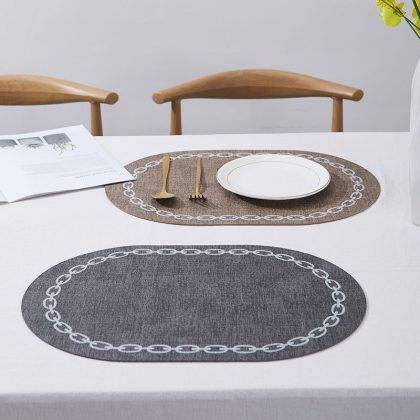 2PCS Nordic Style Oval Waterproof Leather Placemats for Dining Table