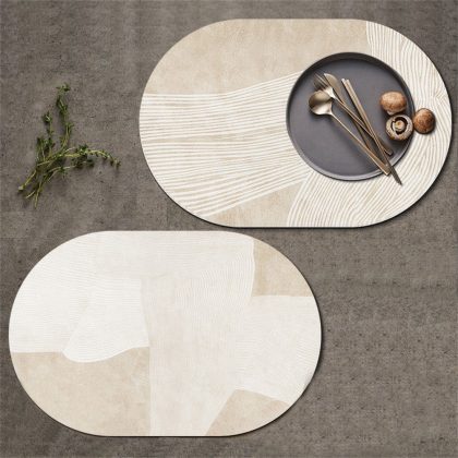 2PCS Nordic Style Waterproof Leather Oval Dining Table Mat